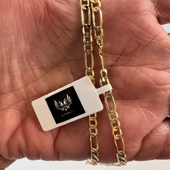 Primus Yellow Gold Plated Figaro Chain Necklace 22" Long, 3.6mm Wide - Picture 5 of 8